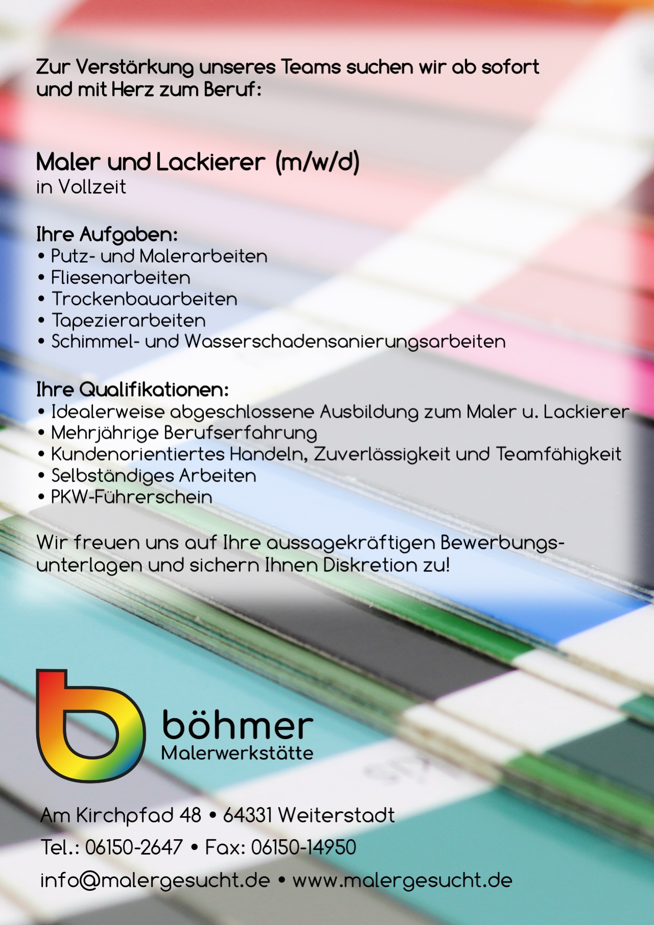 Stellenausschreibung Maler und Lackierer